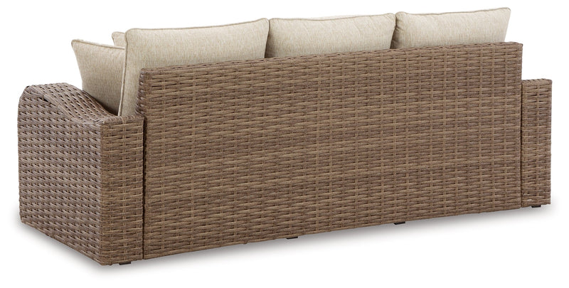 Sandy Bloom Beige Outdoor Sofa With Cushion