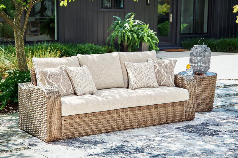 Sandy Bloom Beige Outdoor Sofa With Cushion