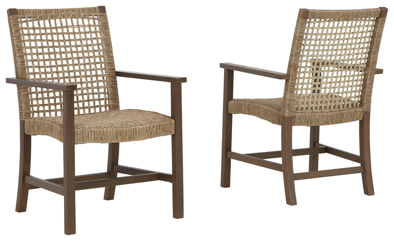 Germalia Brown Outdoor Dining Arm Chair (Set of 2)