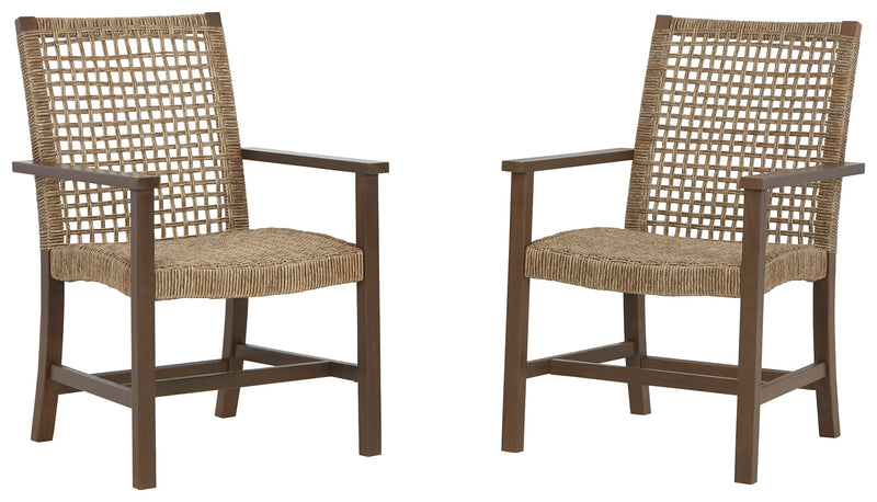 Germalia Brown Outdoor Dining Arm Chair (Set of 2)