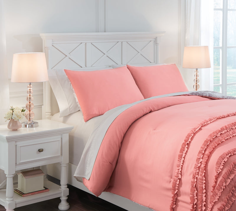 Avaleigh Pink/white/gray Full Comforter Set