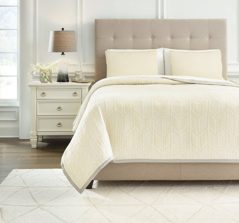 Jaxine Gray White Cream Queen Coverlet Set