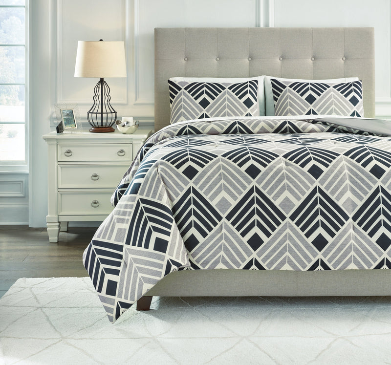 Ellowyn Black Gray Bone Queen Comforter Set