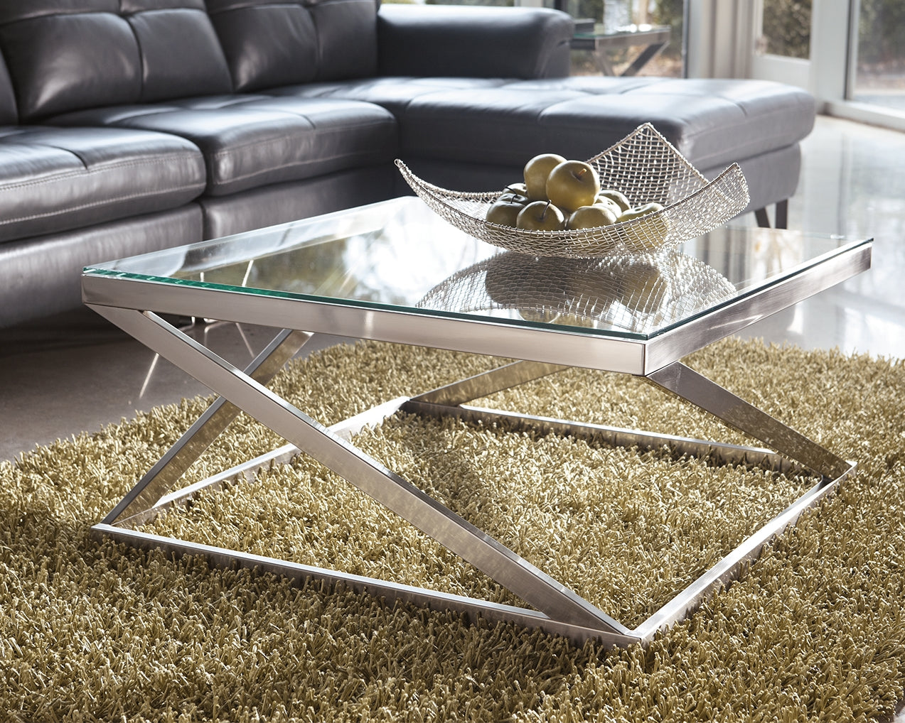 Coylin Brushed Nickel Finish Coffee Table