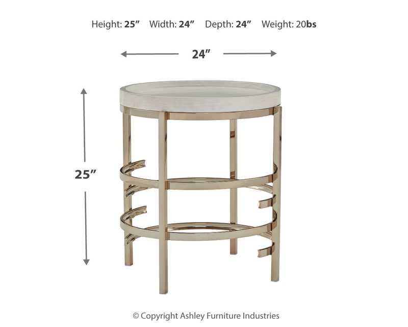 Montiflyn White Gold Finish End Table