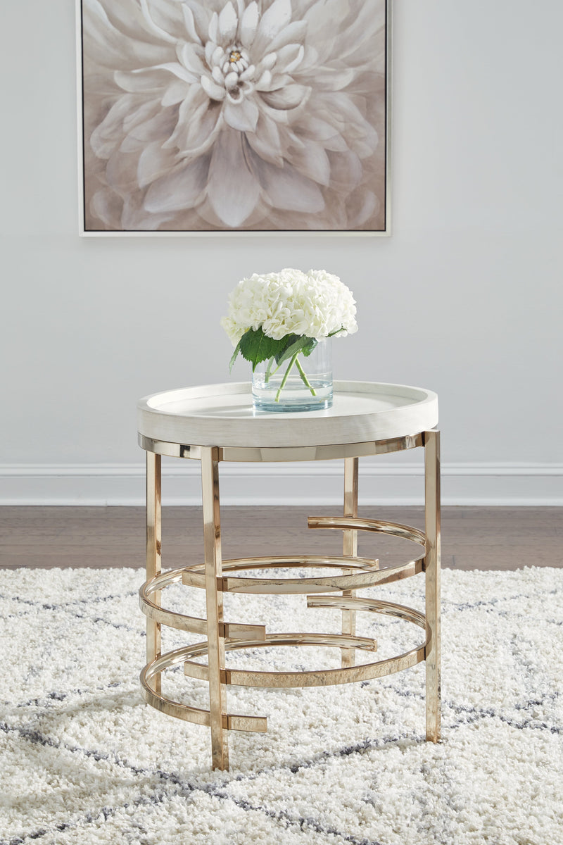 Montiflyn White Gold Finish End Table