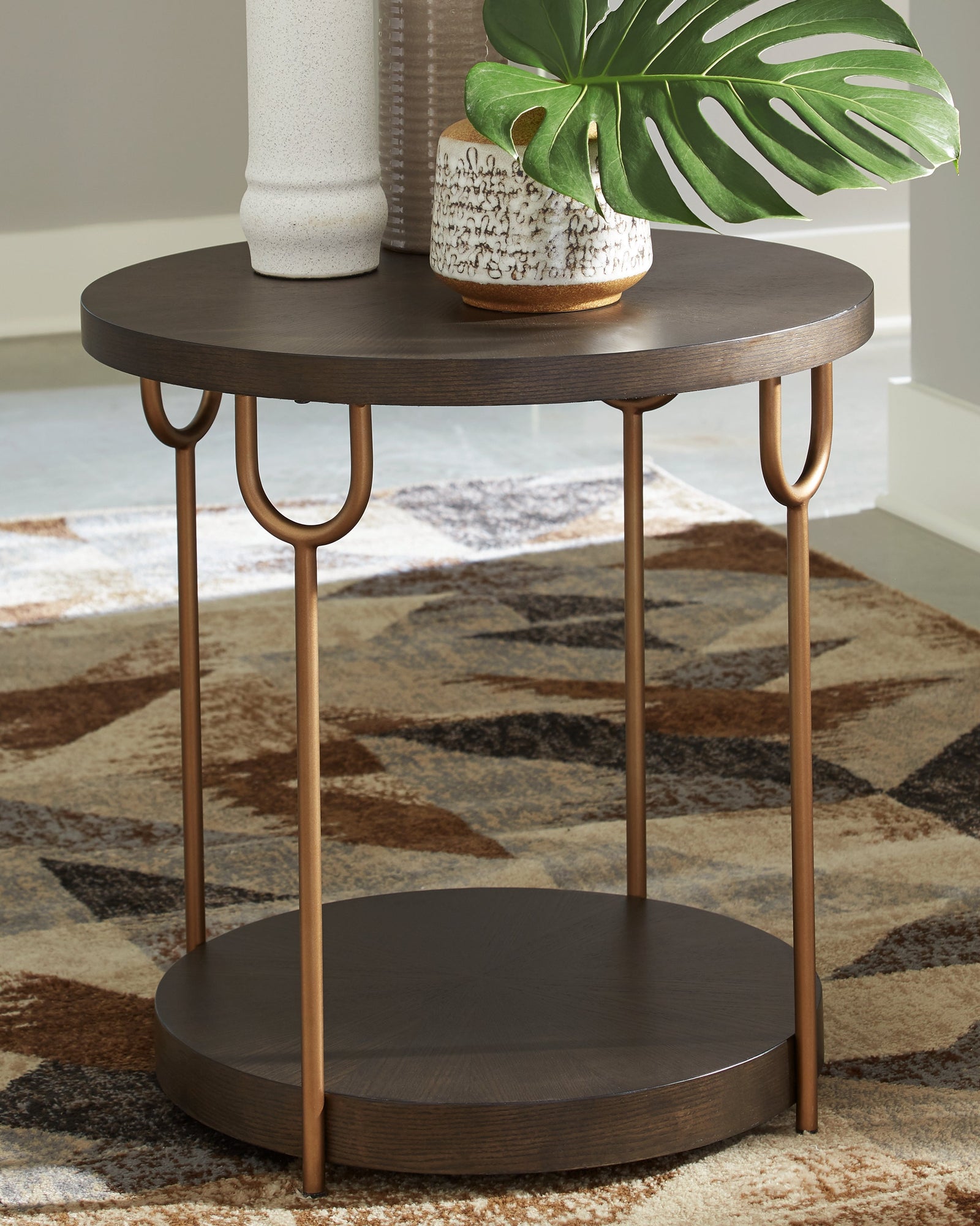 Brazburn Dark Brown Gold Finish End Table