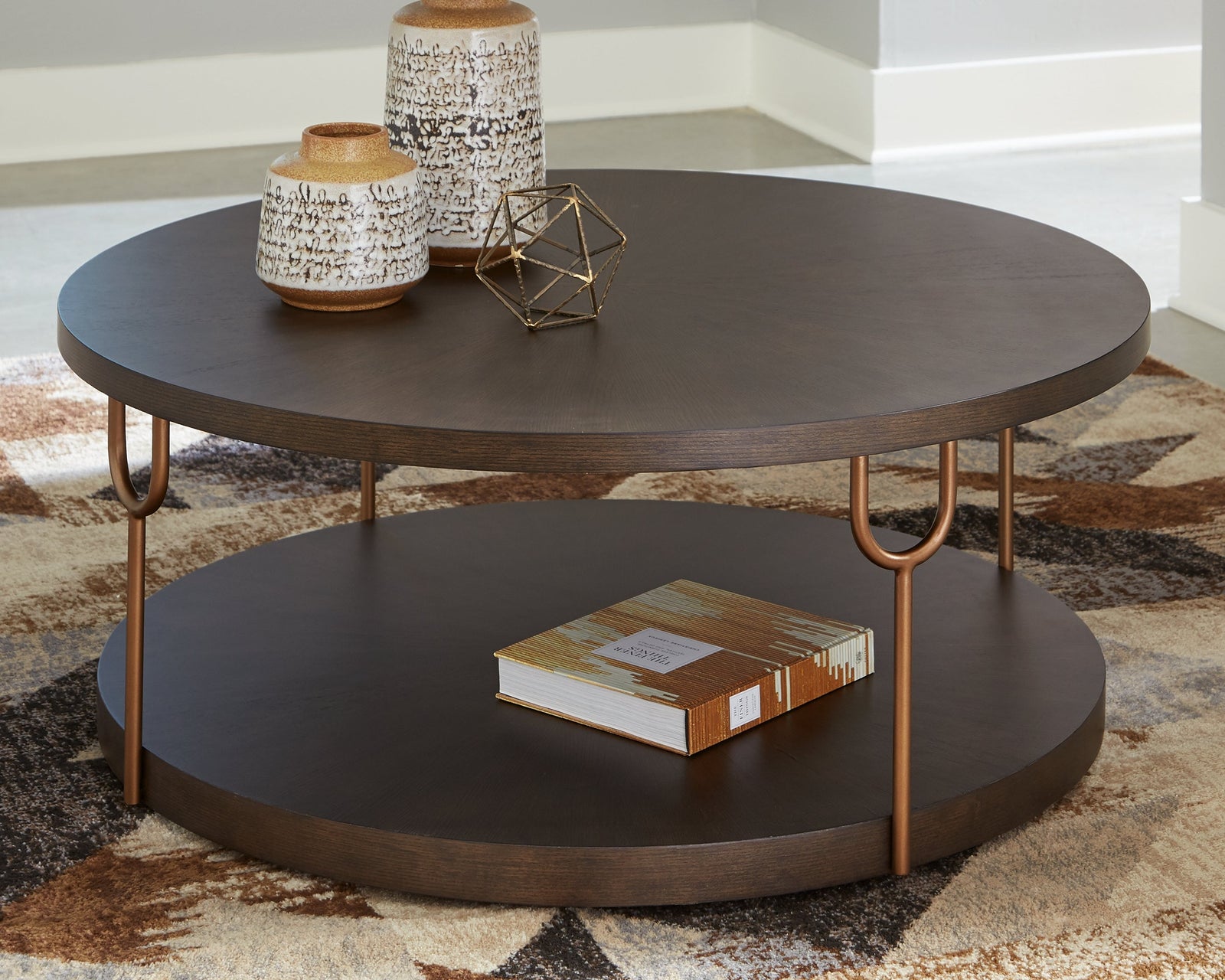 Brazburn Dark Brown Gold Finish Coffee Table