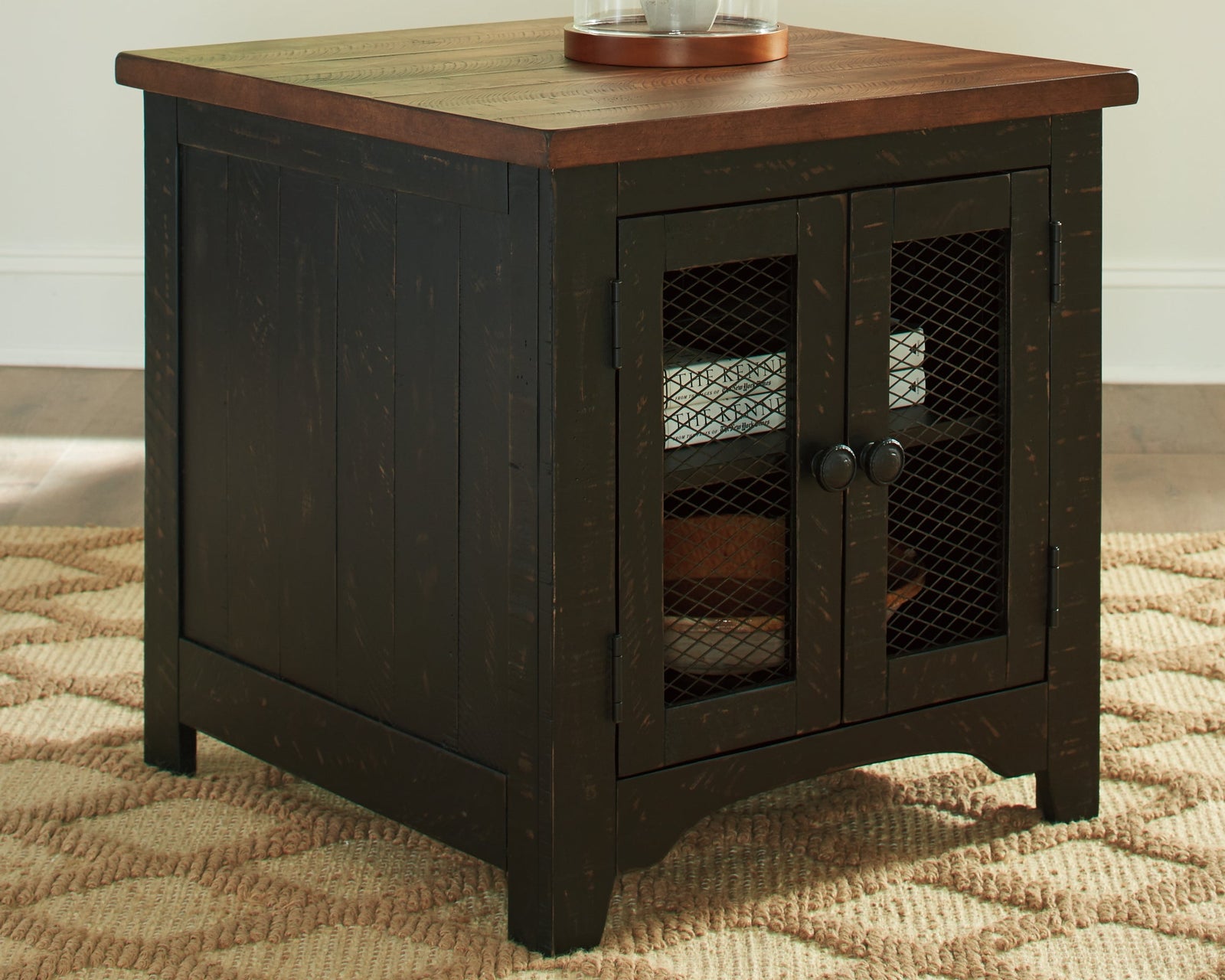 Valebeck Black Brown End Table