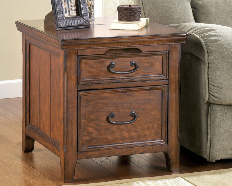 Woodboro Dark Brown Media End Table With Power Outlets