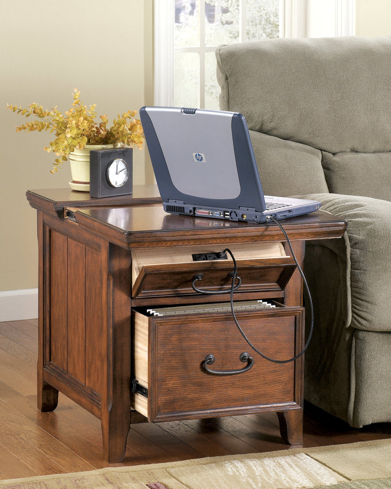 Woodboro Dark Brown Media End Table With Power Outlets