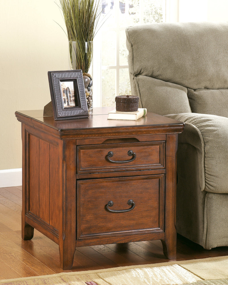 Woodboro Dark Brown Media End Table With Power Outlets