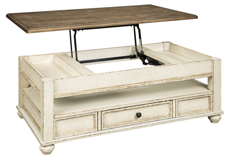 Realyn White Brown Coffee Table With Lift Top