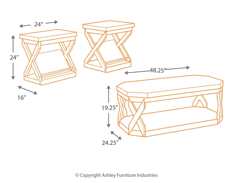 Radilyn Grayish Brown Table (Set of 3)