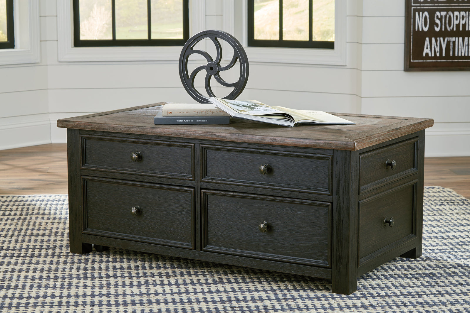 Tyler Creek Grayish Brown Black Coffee Table With Lift Top