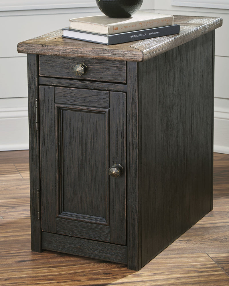 Tyler Creek Grayish Brown Black Chairside End Table With Usb Ports & Outlets