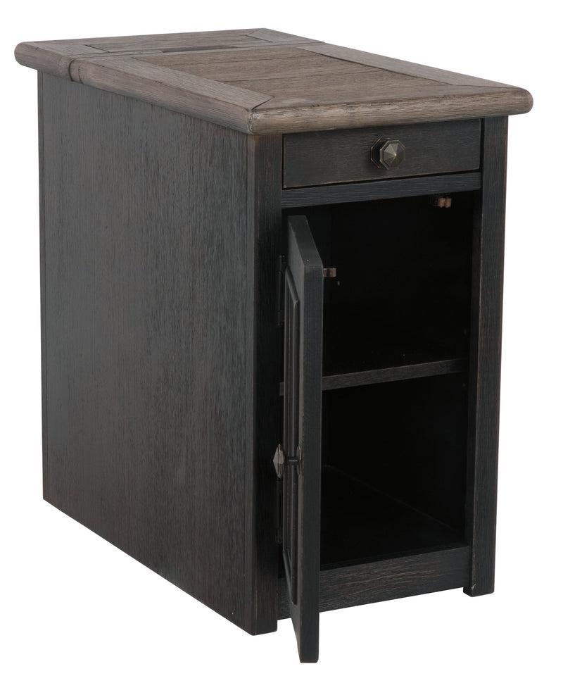 Tyler Creek Grayish Brown Black Chairside End Table With Usb Ports & Outlets