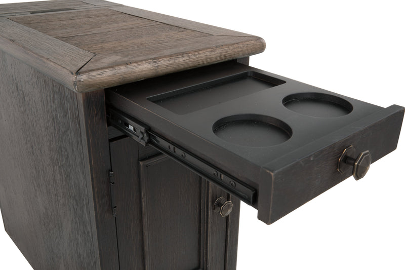 Tyler Creek Grayish Brown Black Chairside End Table With Usb Ports & Outlets