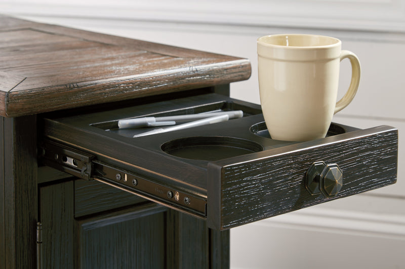 Tyler Creek Grayish Brown Black Chairside End Table With Usb Ports & Outlets