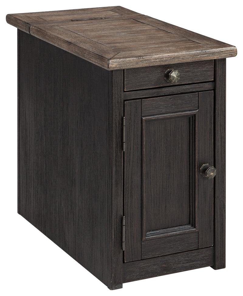 Tyler Creek Grayish Brown Black Chairside End Table With Usb Ports & Outlets