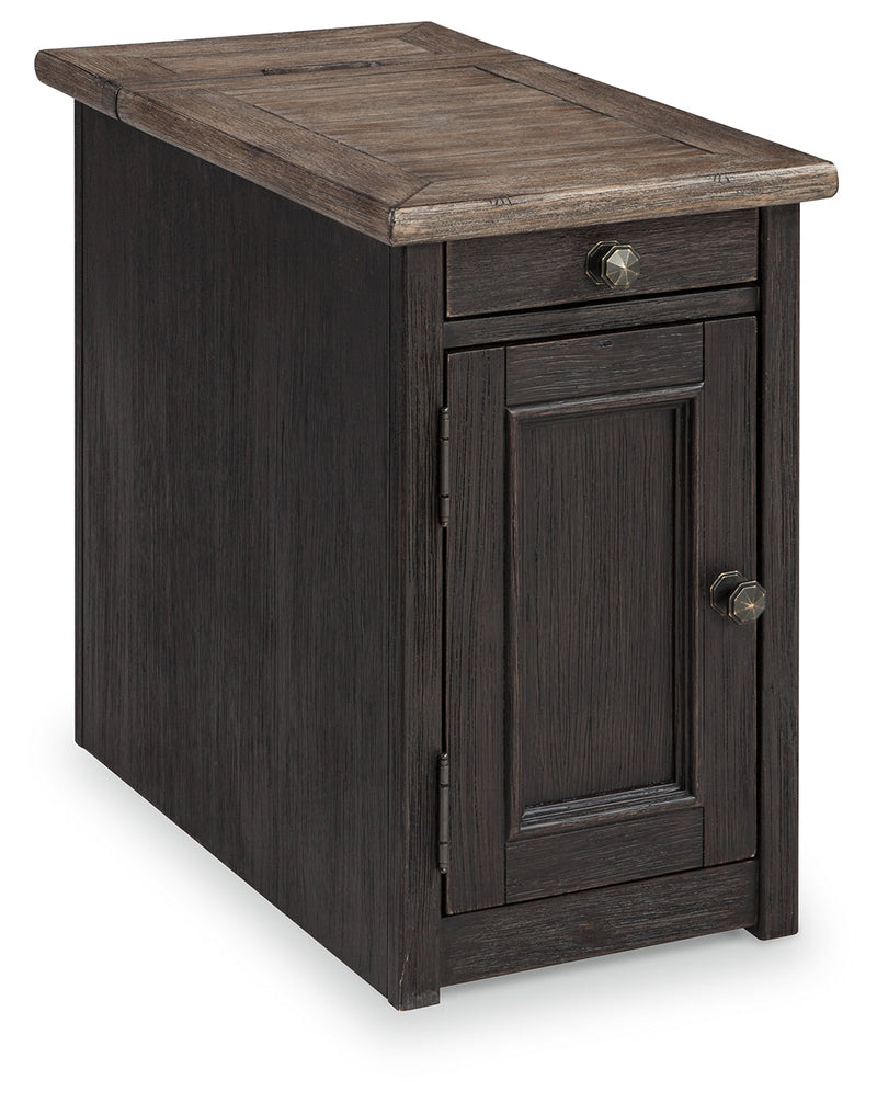 Tyler Creek Grayish Brown Black Chairside End Table With Usb Ports & Outlets