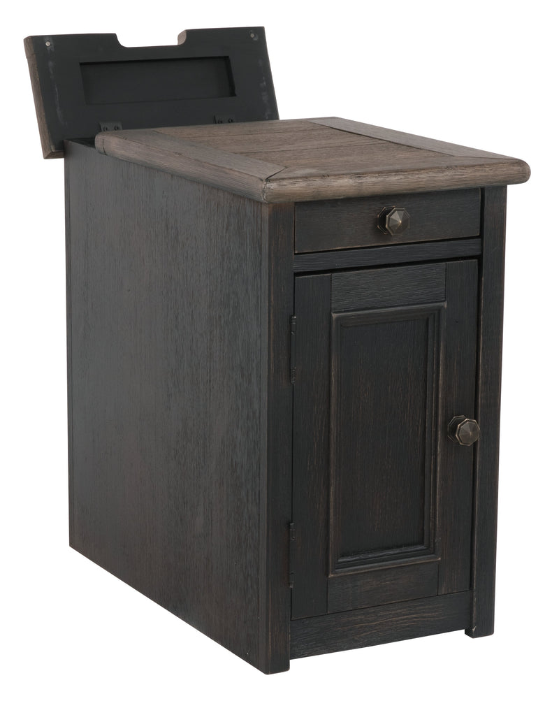 Tyler Creek Grayish Brown Black Chairside End Table With Usb Ports & Outlets