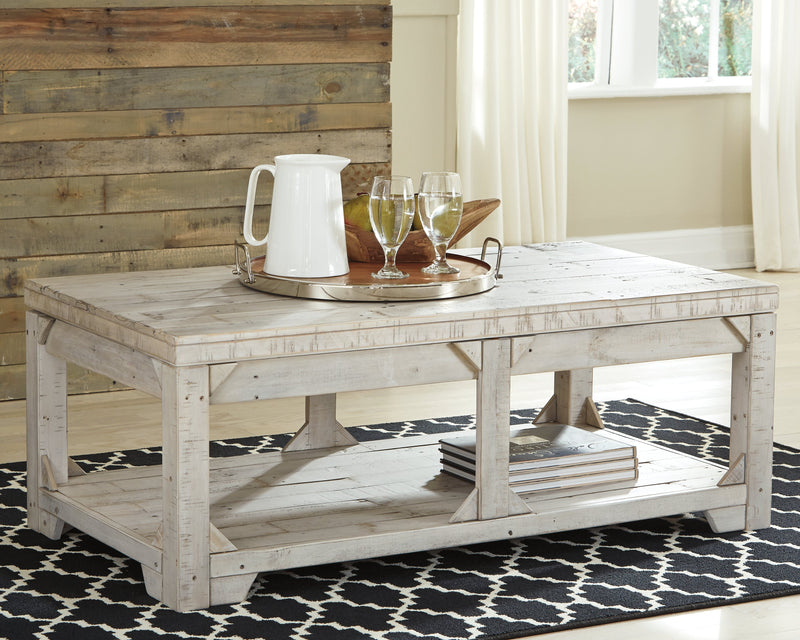 Fregine Whitewash Coffee Table With Lift Top