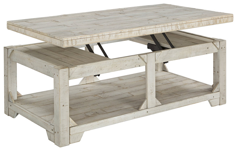 Fregine Whitewash Coffee Table With Lift Top