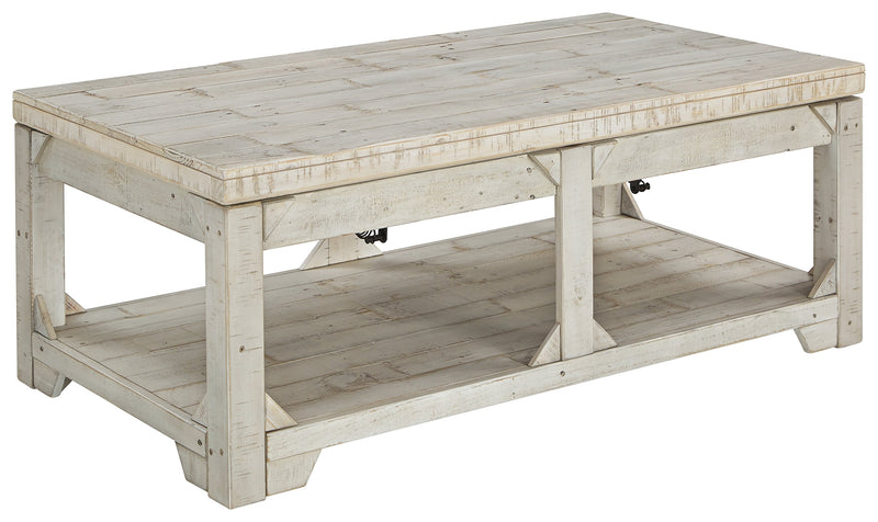 Fregine Whitewash Coffee Table With Lift Top