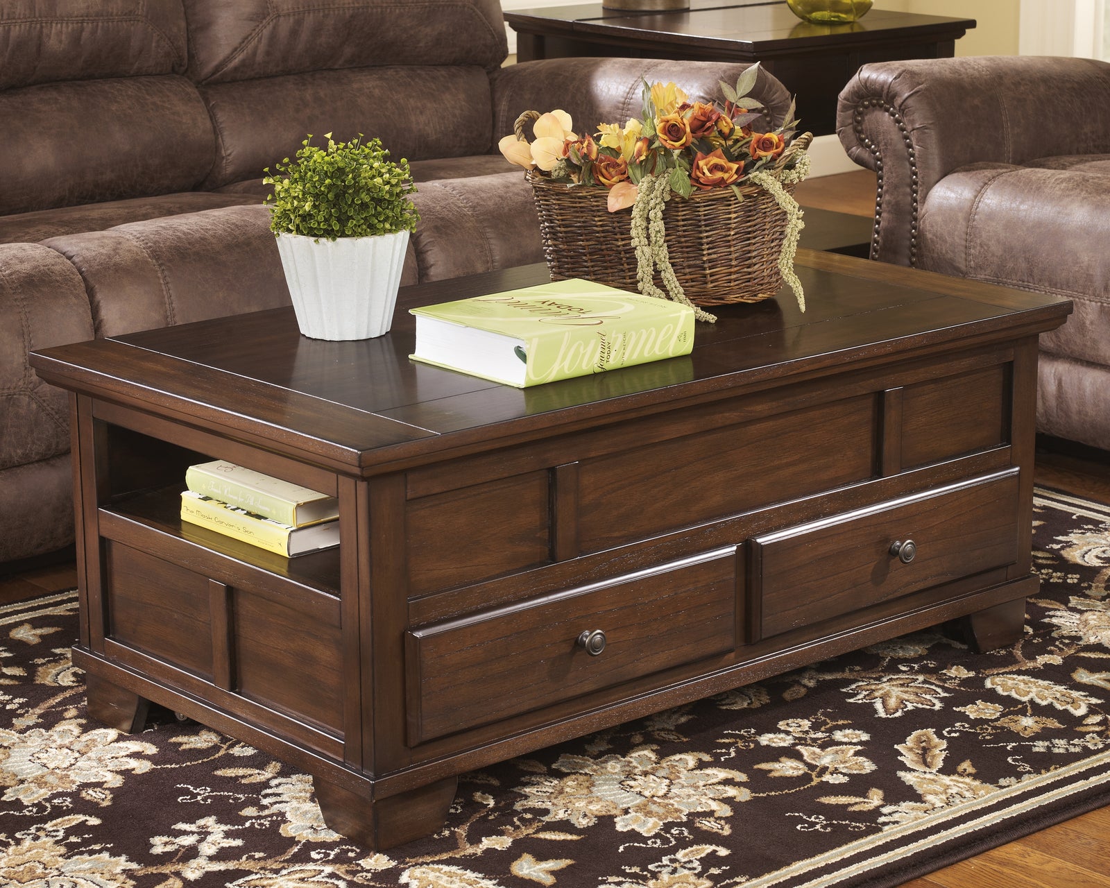 Gately Medium Brown Coffee Table With 2 End Tables