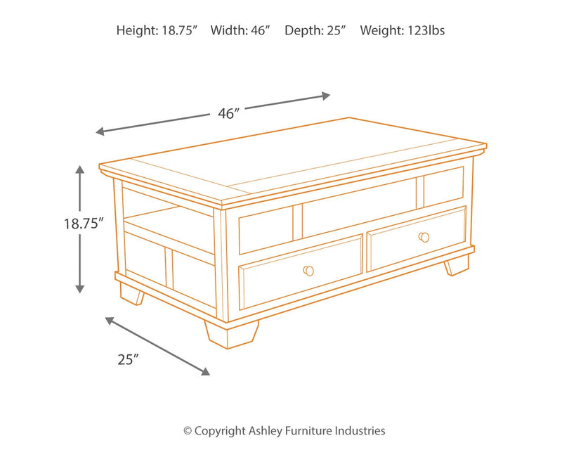 Gately Medium Brown Coffee Table With Lift Top