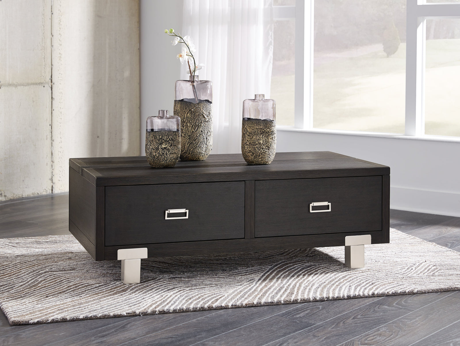 Chisago Black Silver Coffee Table With 2 End Tables