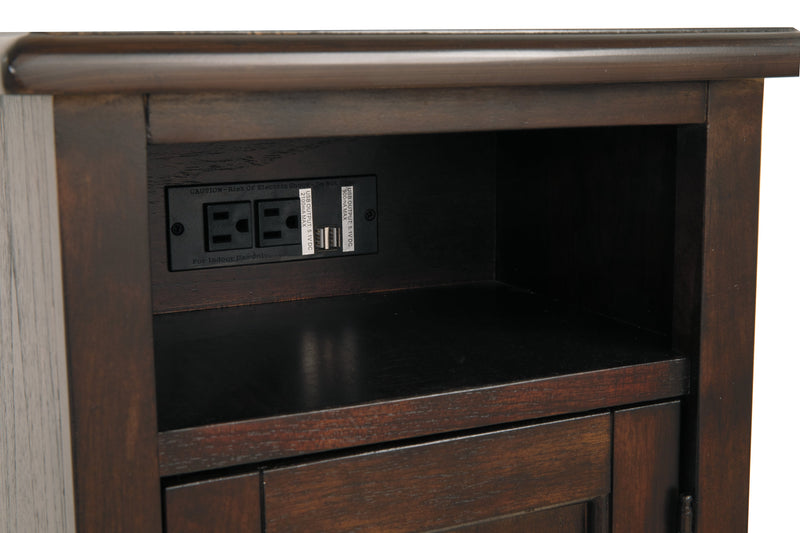 Barilanni Dark Brown Chairside End Table With Usb Ports & Outlets