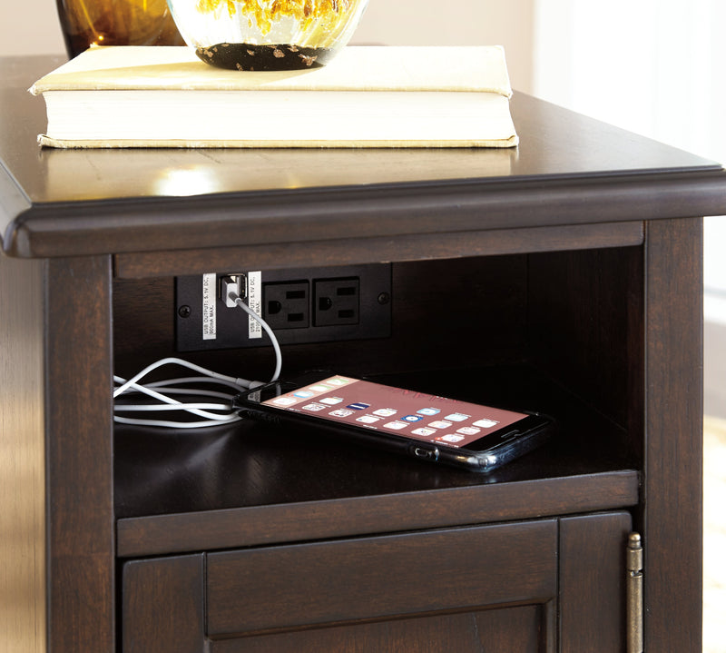 Barilanni Dark Brown Chairside End Table With Usb Ports & Outlets