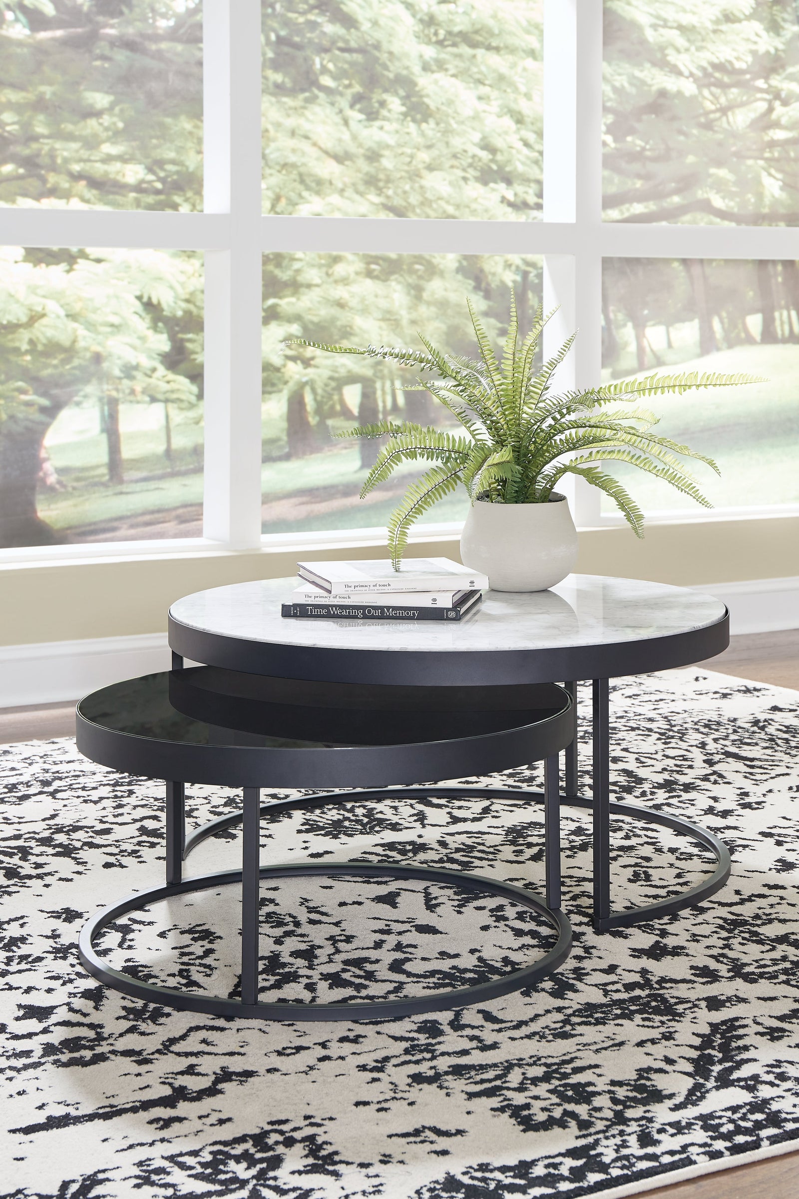 Windron Black White Nesting Coffee Table (Set of 2)