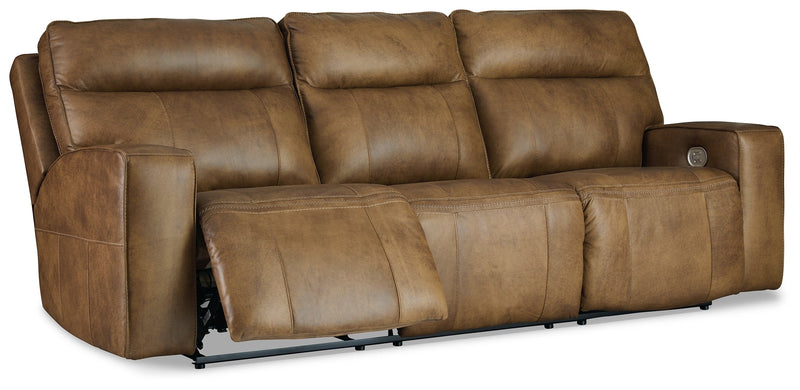 Game Plan Caramel Leather Power Reclining Sofa