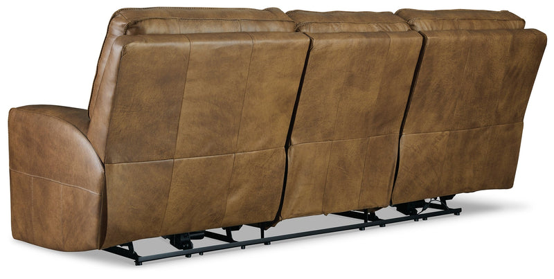 Game Plan Caramel Leather Power Reclining Sofa