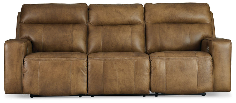 Game Plan Caramel Leather Power Reclining Sofa