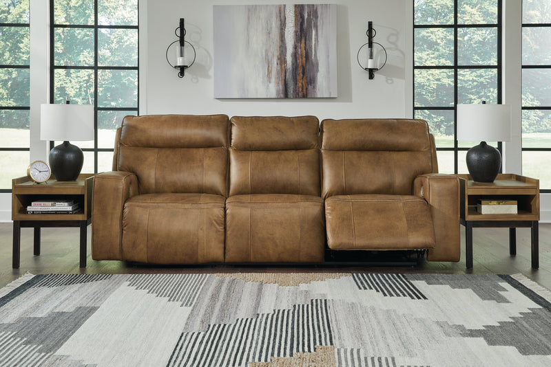 Game Plan Caramel Leather Power Reclining Sofa