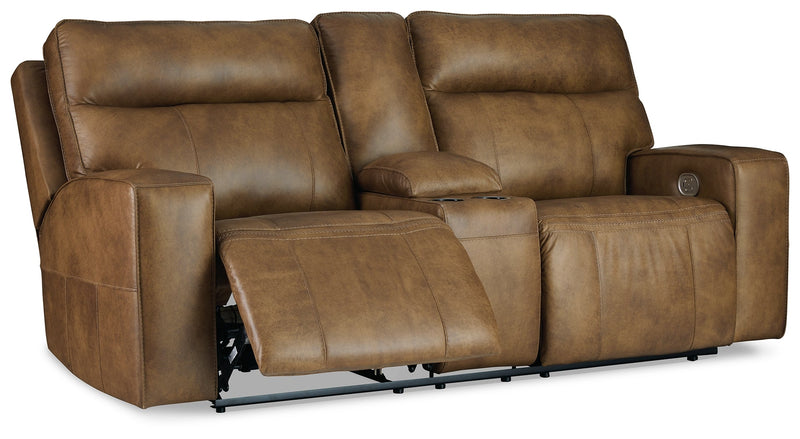 Game Plan Caramel Leather Power Reclining Loveseat