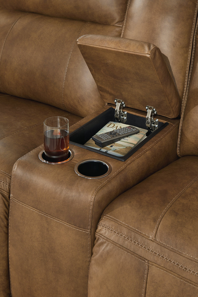 Game Plan Caramel Leather Power Reclining Loveseat