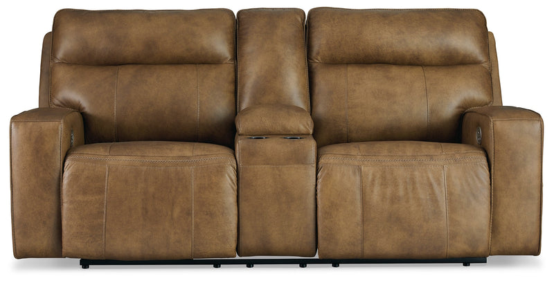 Game Plan Caramel Leather Power Reclining Loveseat