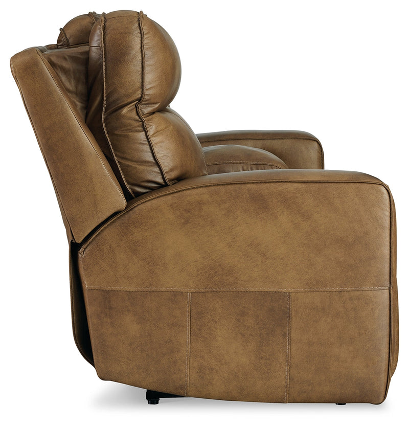 Game Plan Caramel Leather Power Reclining Loveseat