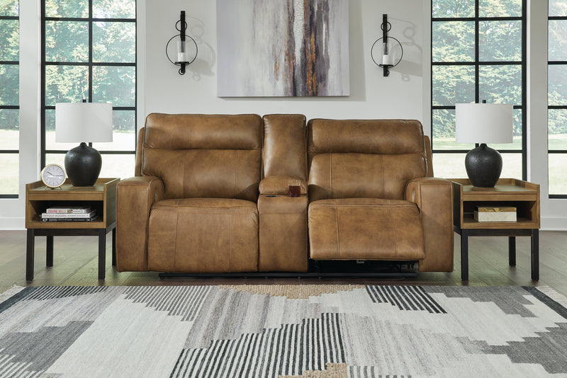 Game Plan Caramel Leather Power Reclining Loveseat