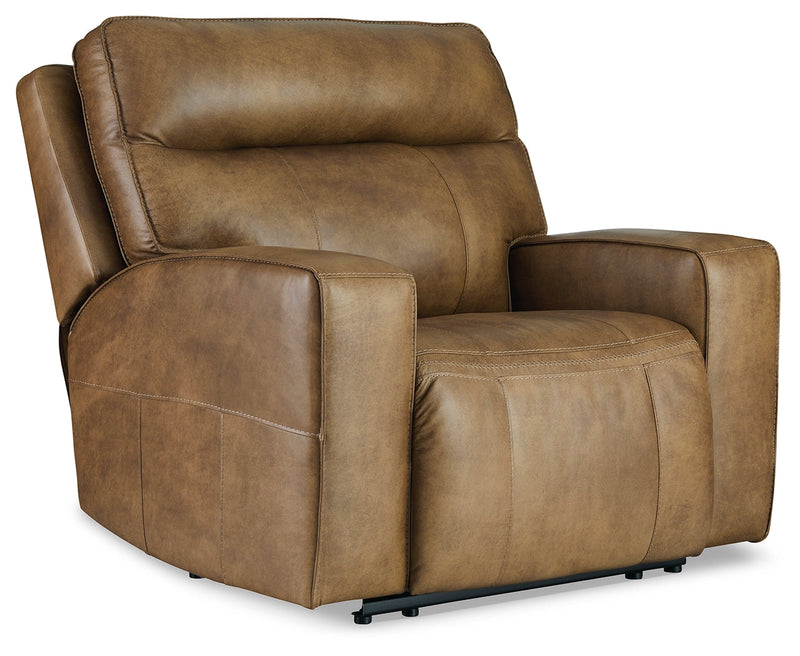 Game Plan Caramel Leather Oversized Power Recliner