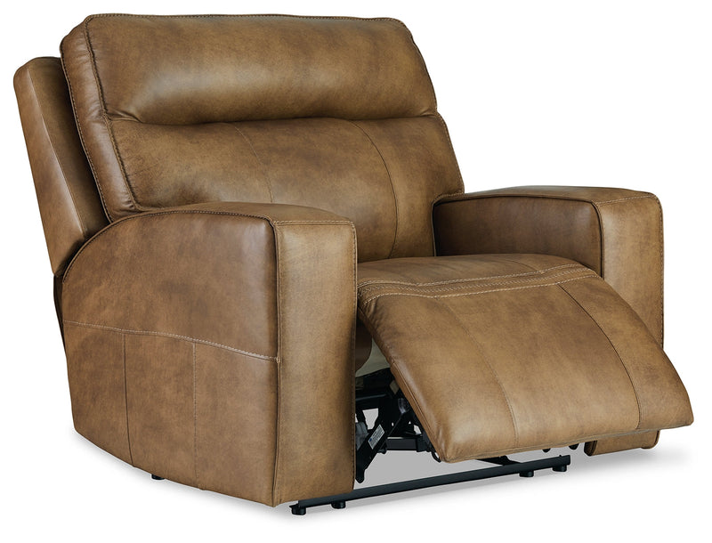 Game Plan Caramel Leather Oversized Power Recliner