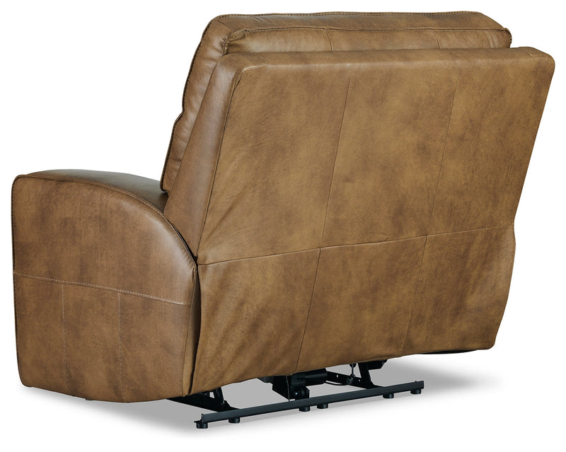 Game Plan Caramel Leather Oversized Power Recliner