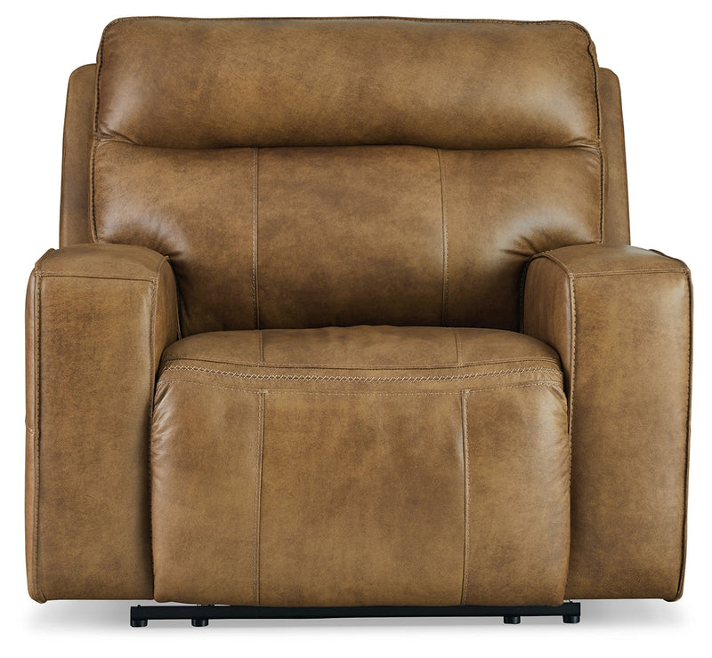 Game Plan Caramel Leather Oversized Power Recliner