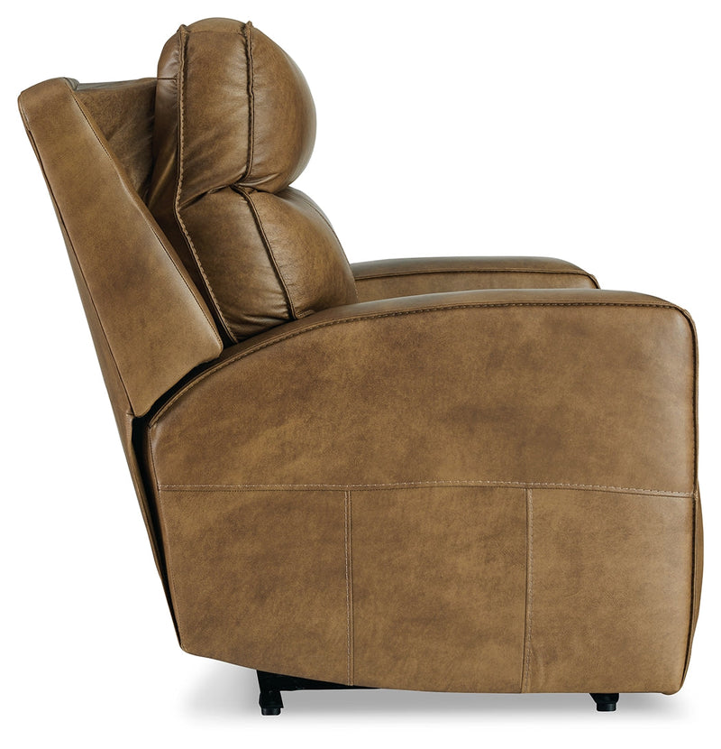 Game Plan Caramel Leather Oversized Power Recliner