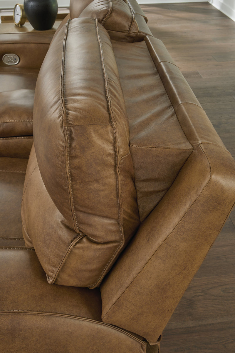 Game Plan Caramel Leather Power Reclining Loveseat